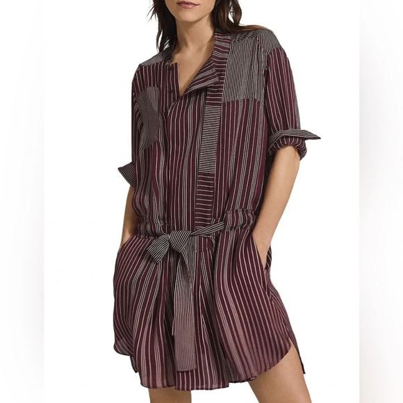 NWT Reiss Albi Striped Mini Shirtdress Berry & Ivory Size 6 - Picture 3 of 10